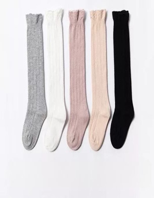 Spring Combed Cotton Knee high Toddler Girls Stocking Sock Set